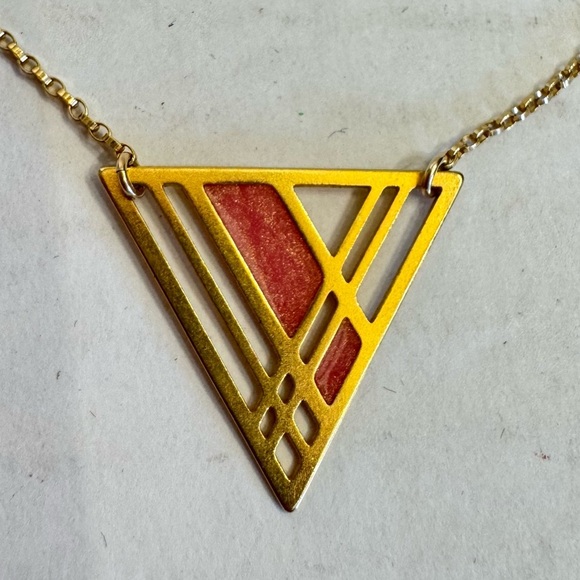 Vintage 1/20 14k Gold Filled Plaid Triangle Pendant Necklace Triangle 17" - Picture 14 of 16